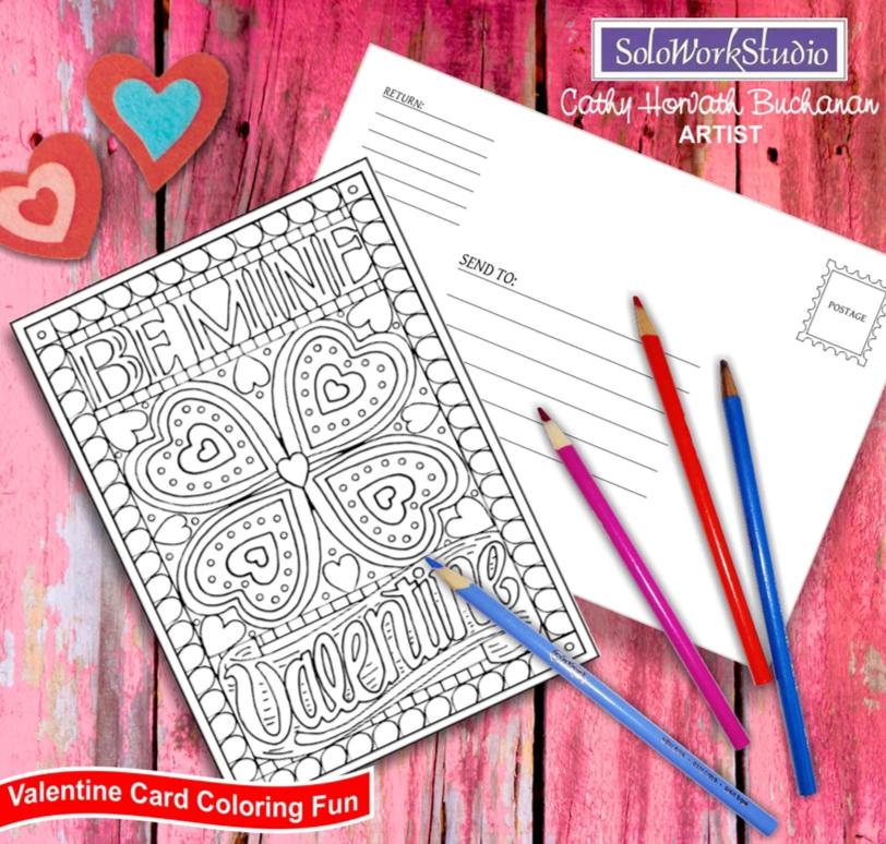 be my valentine coloring card printable kit download