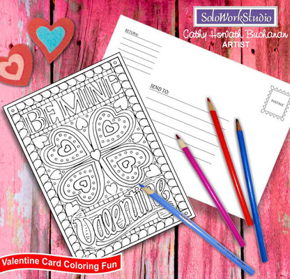be my valentine coloring card kit by artist Cathy Horvath Buchanan