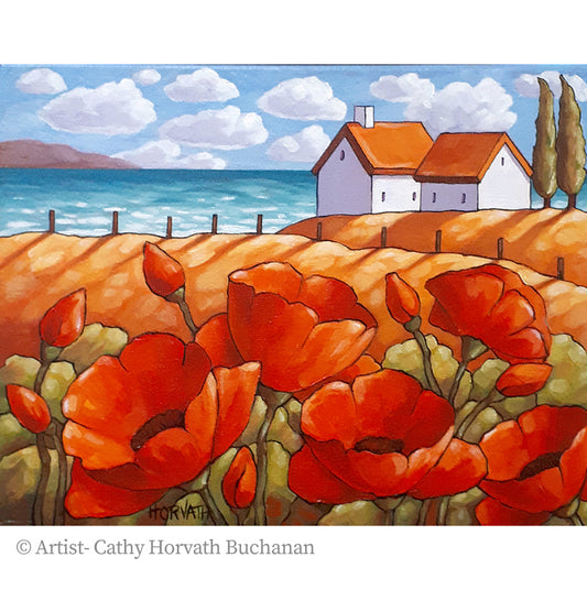 Red Poppies Seaside Original Painting 11x14