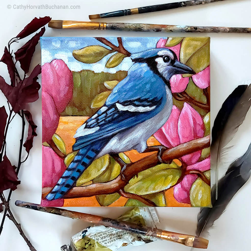 Blue Jay Magnolia - Original Painting by artist Cathy Horvath Buchanan