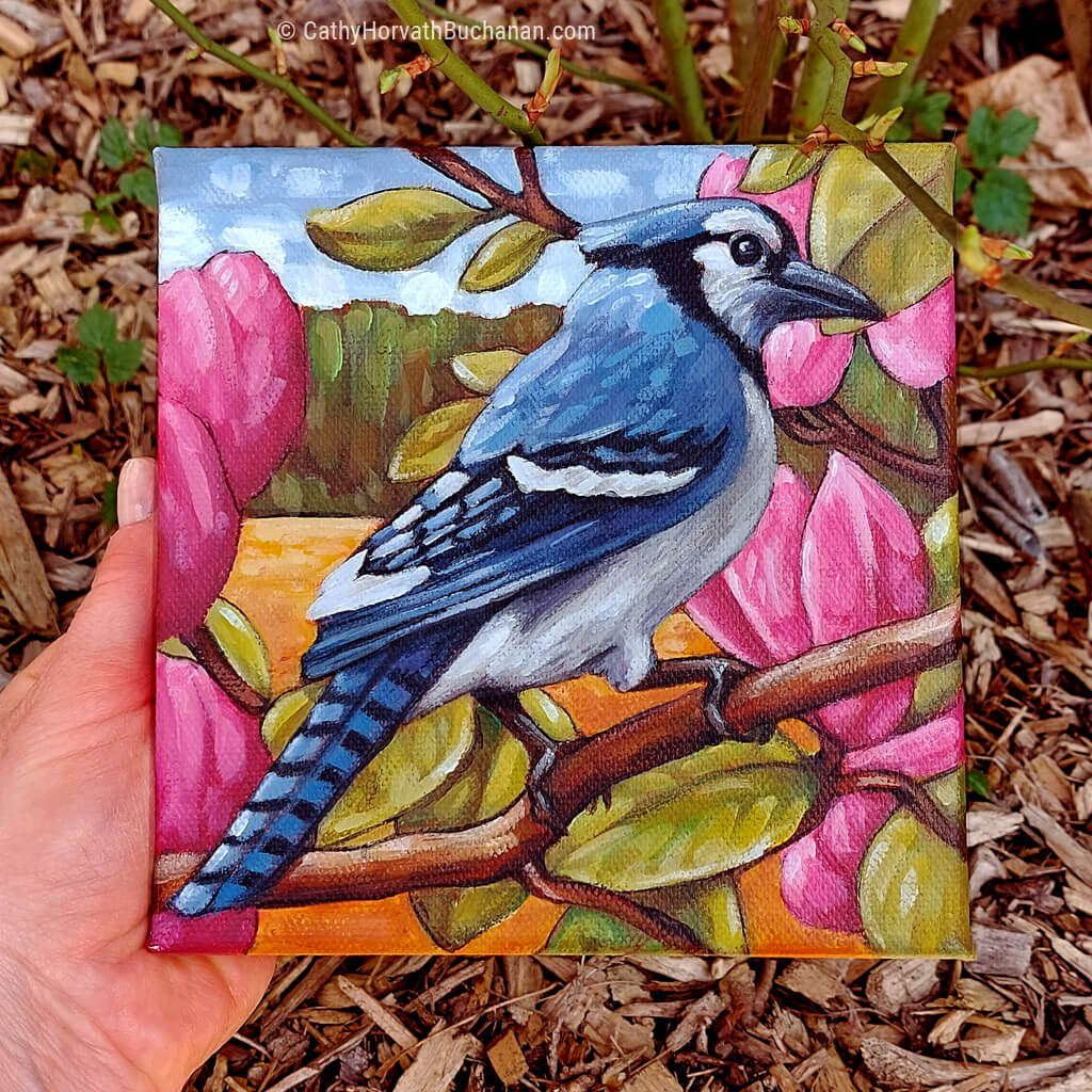 Blue Jay Magnolia - Original Painting by artist Cathy Horvath Buchanan