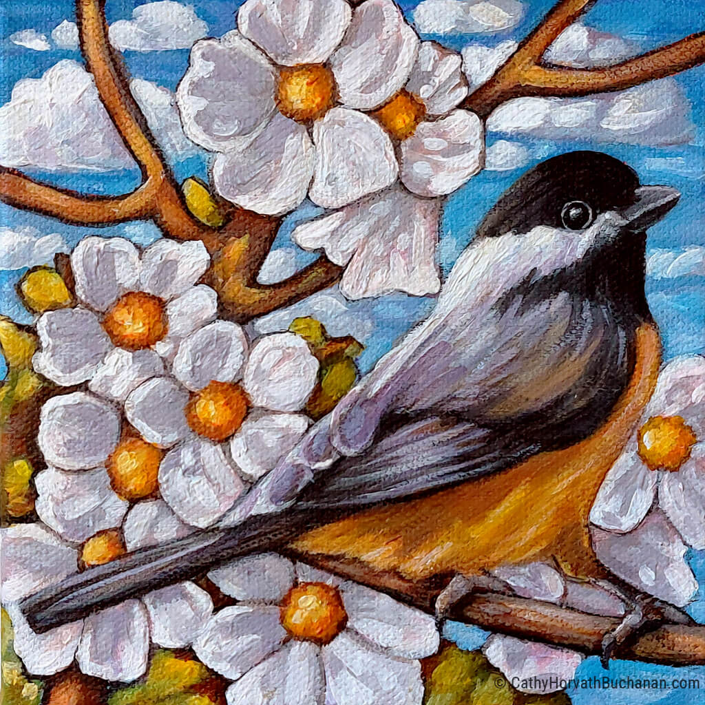 Chickadee Tree Blossoms - Original Painting by artist Cathy Horvath Buchanan