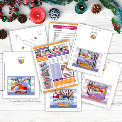 Christmas Printable Cards Set of 4 Kit, PDF Instant Download