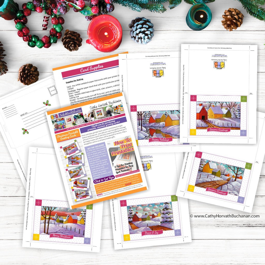 Christmas Printable Cards Set of 4 Kit, PDF Instant Download by Cathy Horvath Buchanan