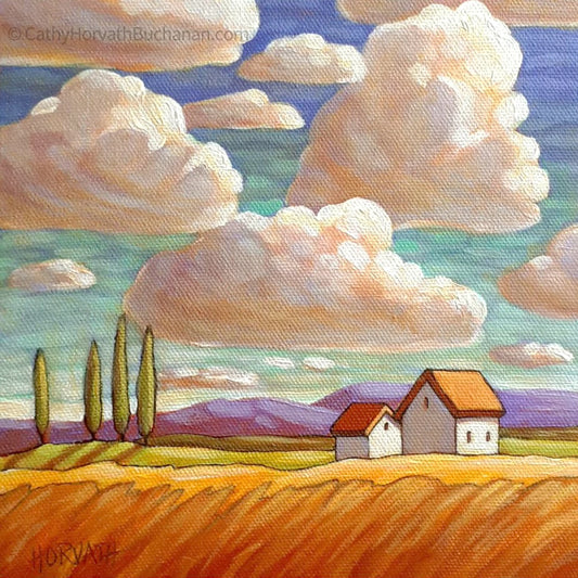 Clouds Colors Above Fields - Original Painting by Cathy Horvath Buchanan