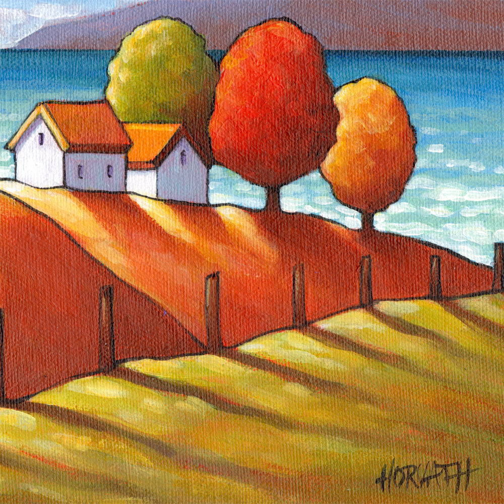 Coastal Lighthouse Cottage View Framed Original Painting, Seascape 10x12 detail by artist Cathy Horvath Buchanan