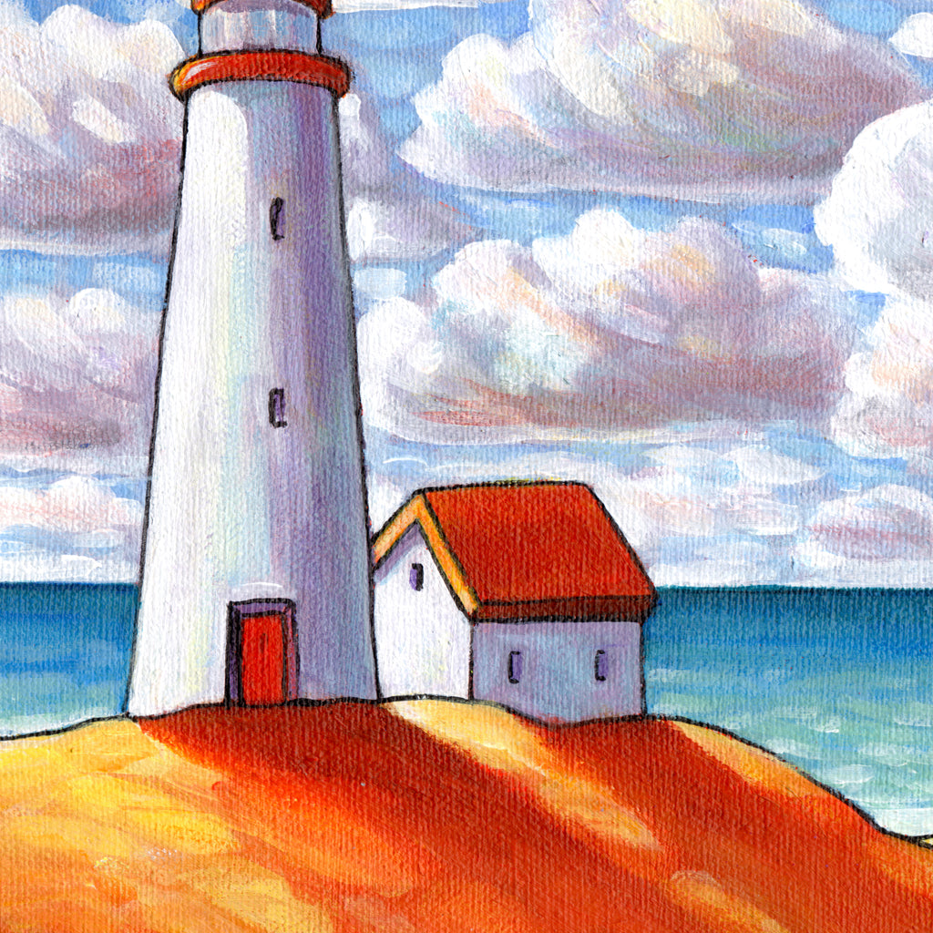 Coastal Lighthouse Cottage View Framed Original Painting, Seascape 10x12 detail by artist Cathy Horvath Buchanan