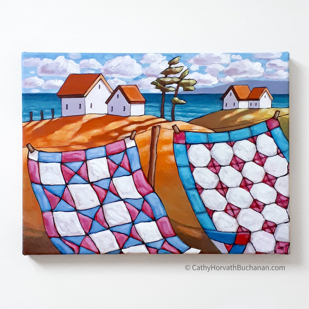 Coastal Windy Quilt Line, Framed Original Painting 12x16Coastal Windy Quilt Line, Framed Original Painting 12x16 by artist Cathy Horvath Buchanan