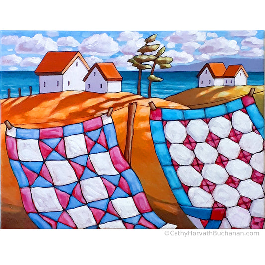 Coastal Windy Quilt Line, Original Painting 12x16