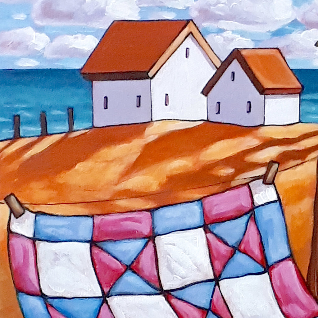 Coastal Windy Quilt Line, Framed Original Painting 12x16 by artist Cathy Horvath Buchanan