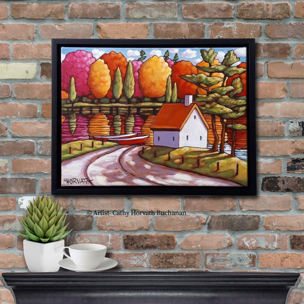 River View Colors Framed Original Painting, Cottage Water 12x16