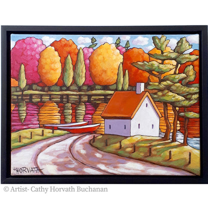 River View Colors Framed Original Painting, Cottage Water 12x16