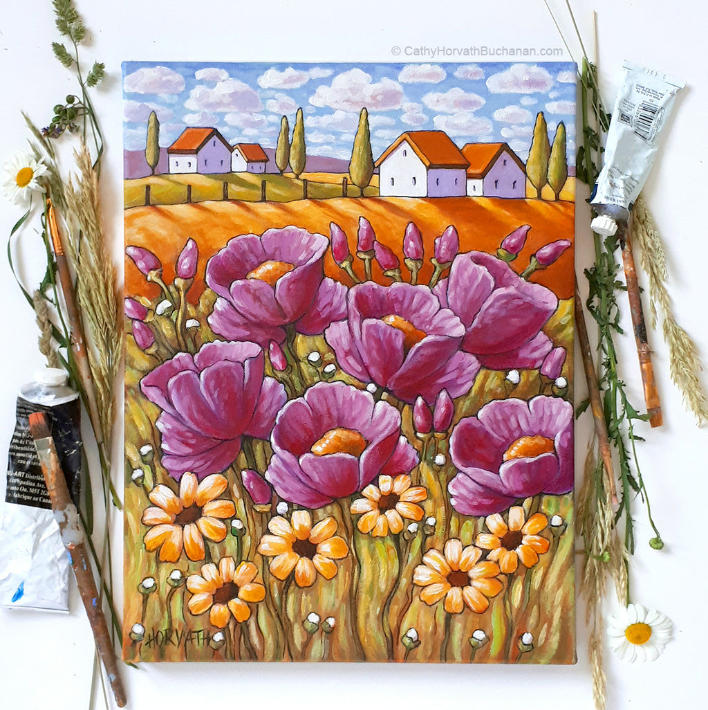 Country Garden Blooms - Original Painting by artist cathy horvath buchanan