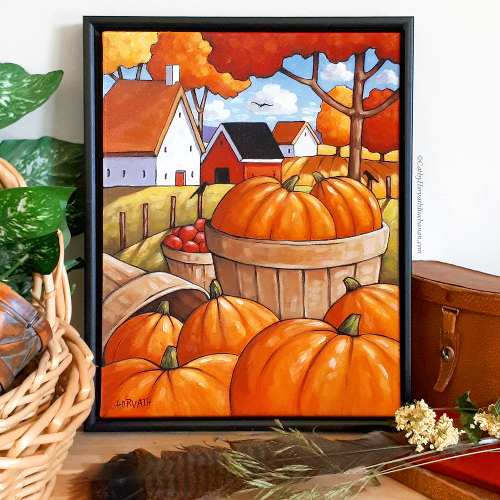 Country Pumpkins Harvest, Original Painting 12x16