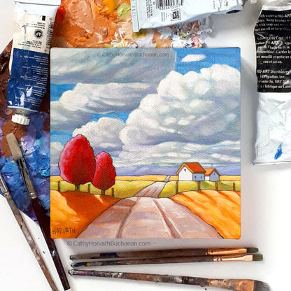 Country Road Big Clouds - Original Painting by Cathy Horvath Buchanan