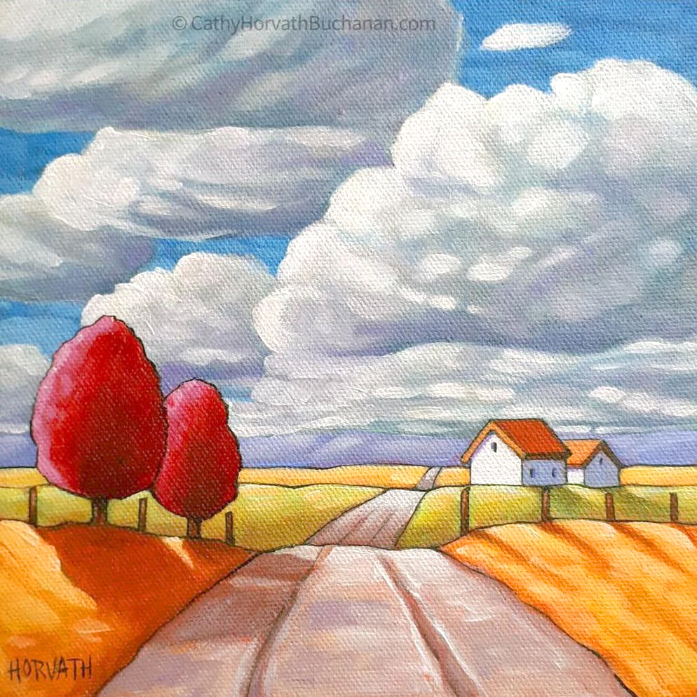 Country Road Big Clouds - Original Painting by Cathy Horvath Buchanan