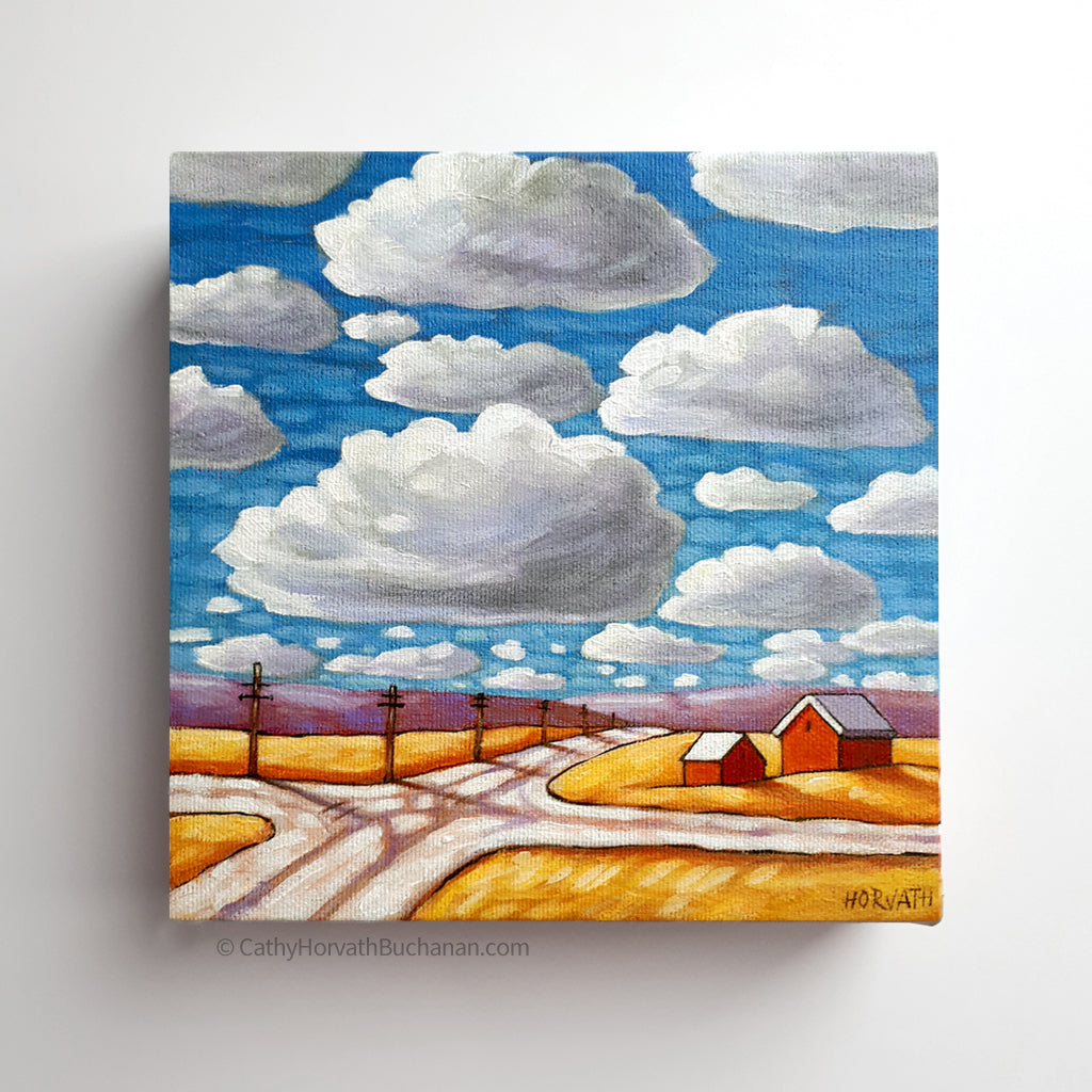 Crossroads Under Blue Sky Clouds - Original Painting by Cathy Horvath Buchanan