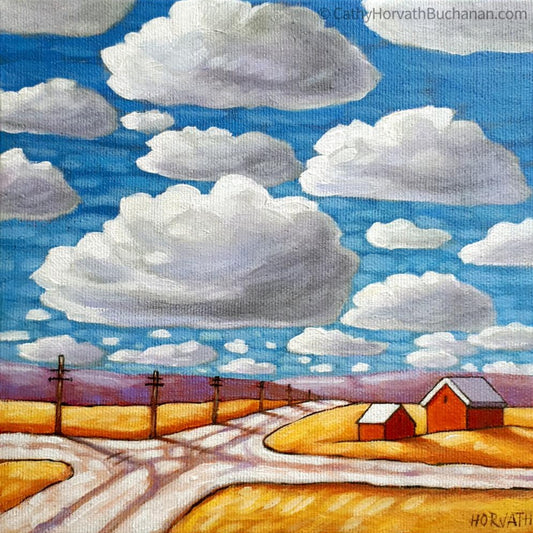 Crossroads Under Blue Sky Clouds - Original Painting by Cathy Horvath Buchanan