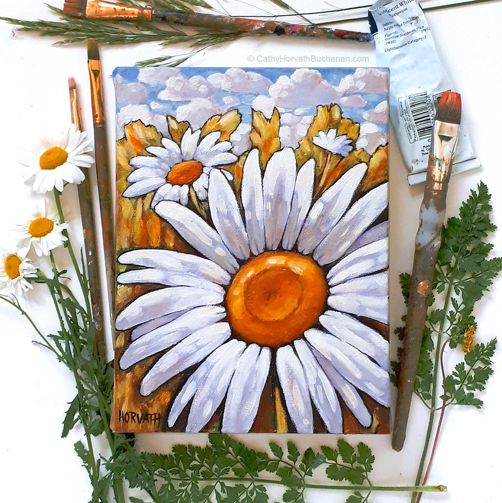 Daisyscape - Original Painting by cathy horvath buchanan