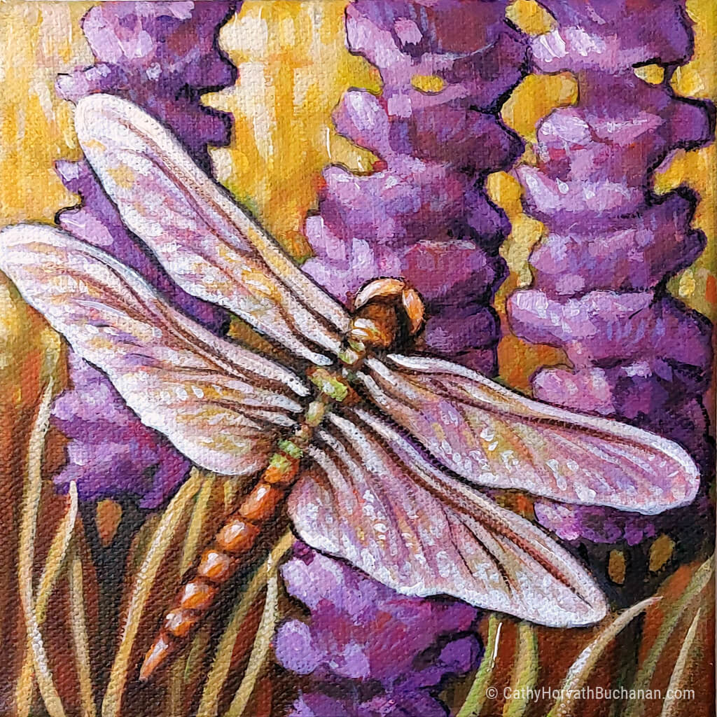 Dragonfly Field Flowers - Original Painting by artist Cathy Horvath Buchanan