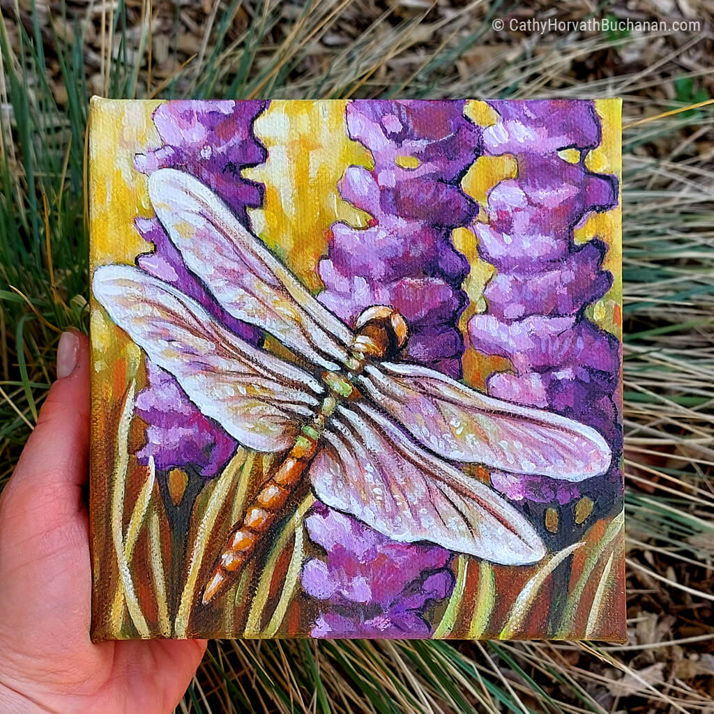 Dragonfly Field Flowers - Original Painting by artist Cathy Horvath Buchanan outside