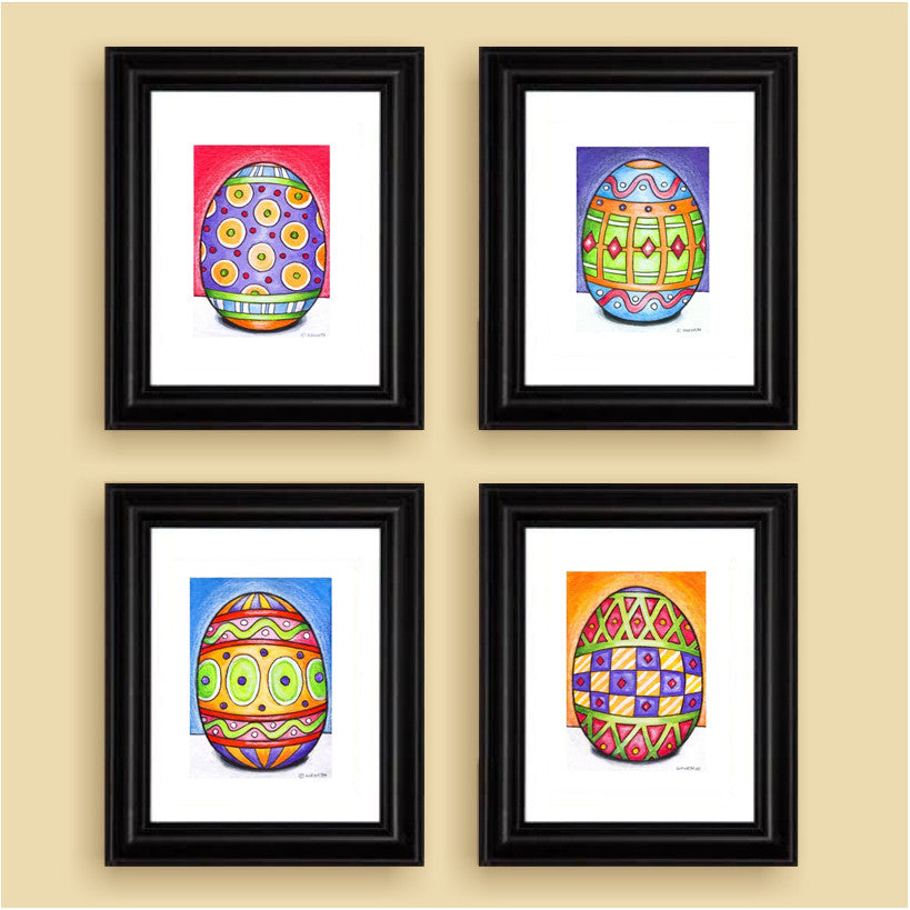 Mini Easter Eggs Collection Art Prints, Set of 4 Decorative Easter Giclees