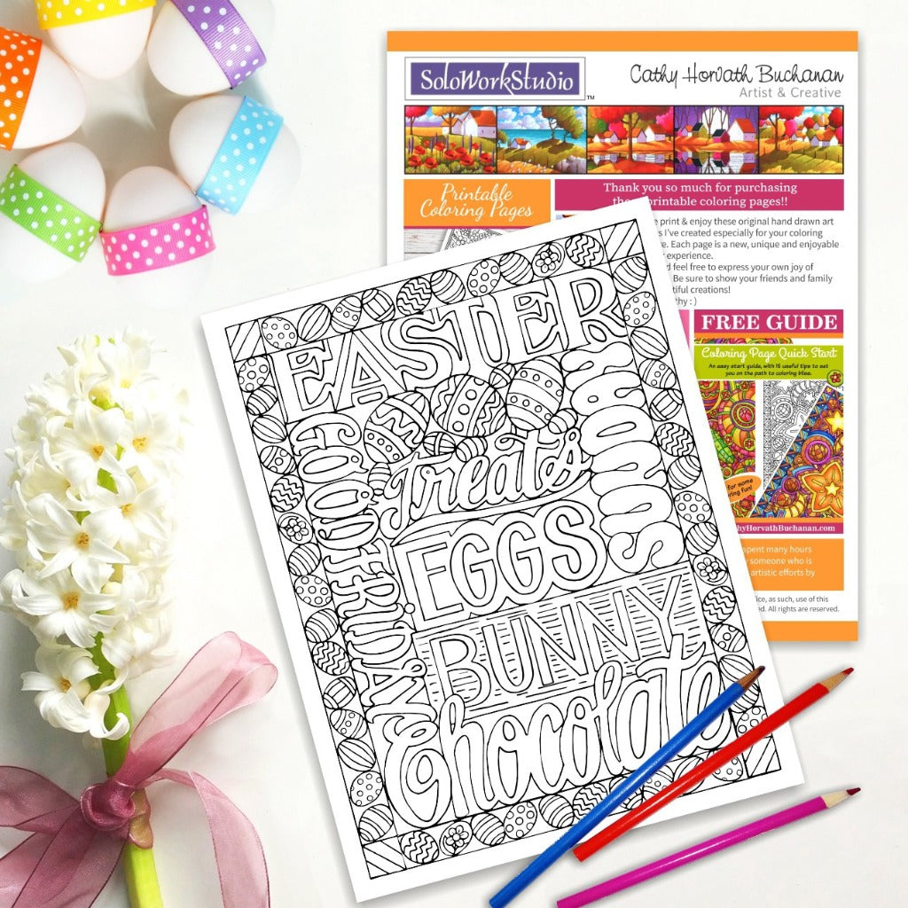 Easter Chocolate Treats Coloring Page, PDF Instant Download Printable by Cathy Horvath Buchanan