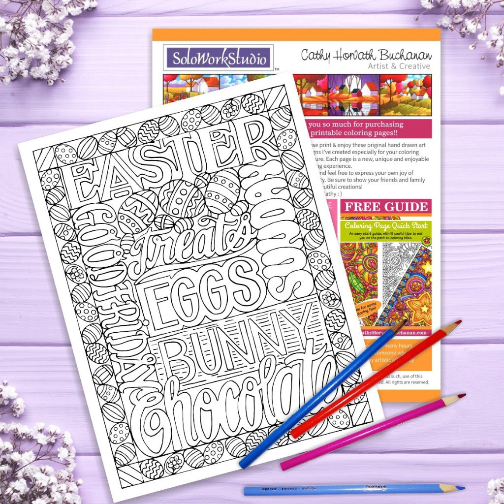 Easter Chocolate Treats Coloring Page, PDF Instant Download Printable by Cathy Horvath Buchanan