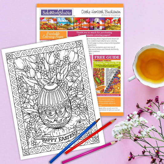  Easter Egg Flower Coloring Page art by Artist Cathy Horvath Buchanan