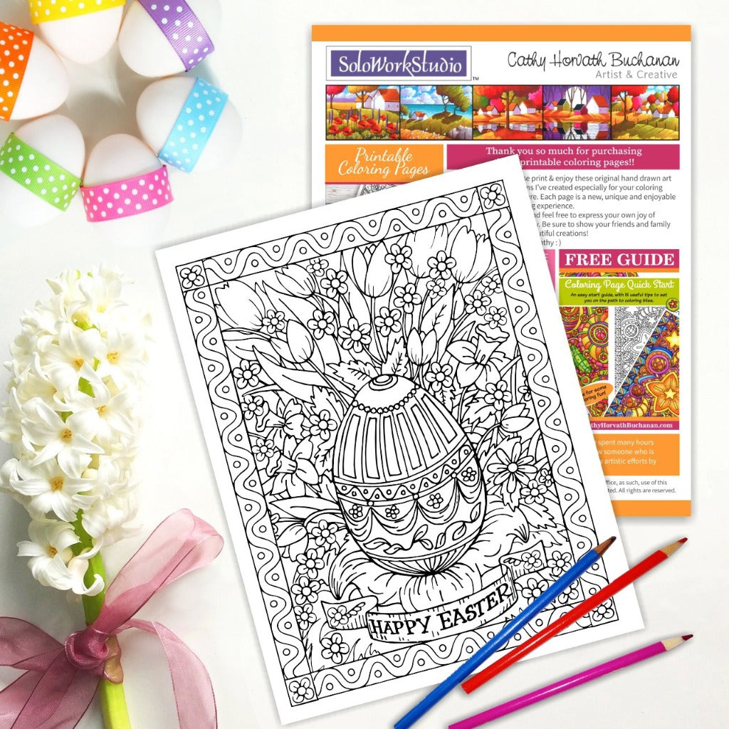  Easter Egg Flower Coloring Page art by Artist Cathy Horvath Buchanan