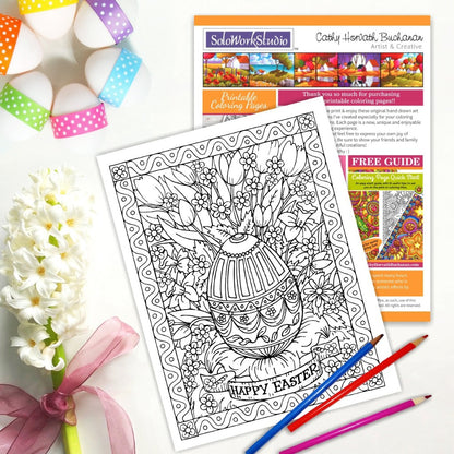  Easter Egg Flower Coloring Page art by Artist Cathy Horvath Buchanan