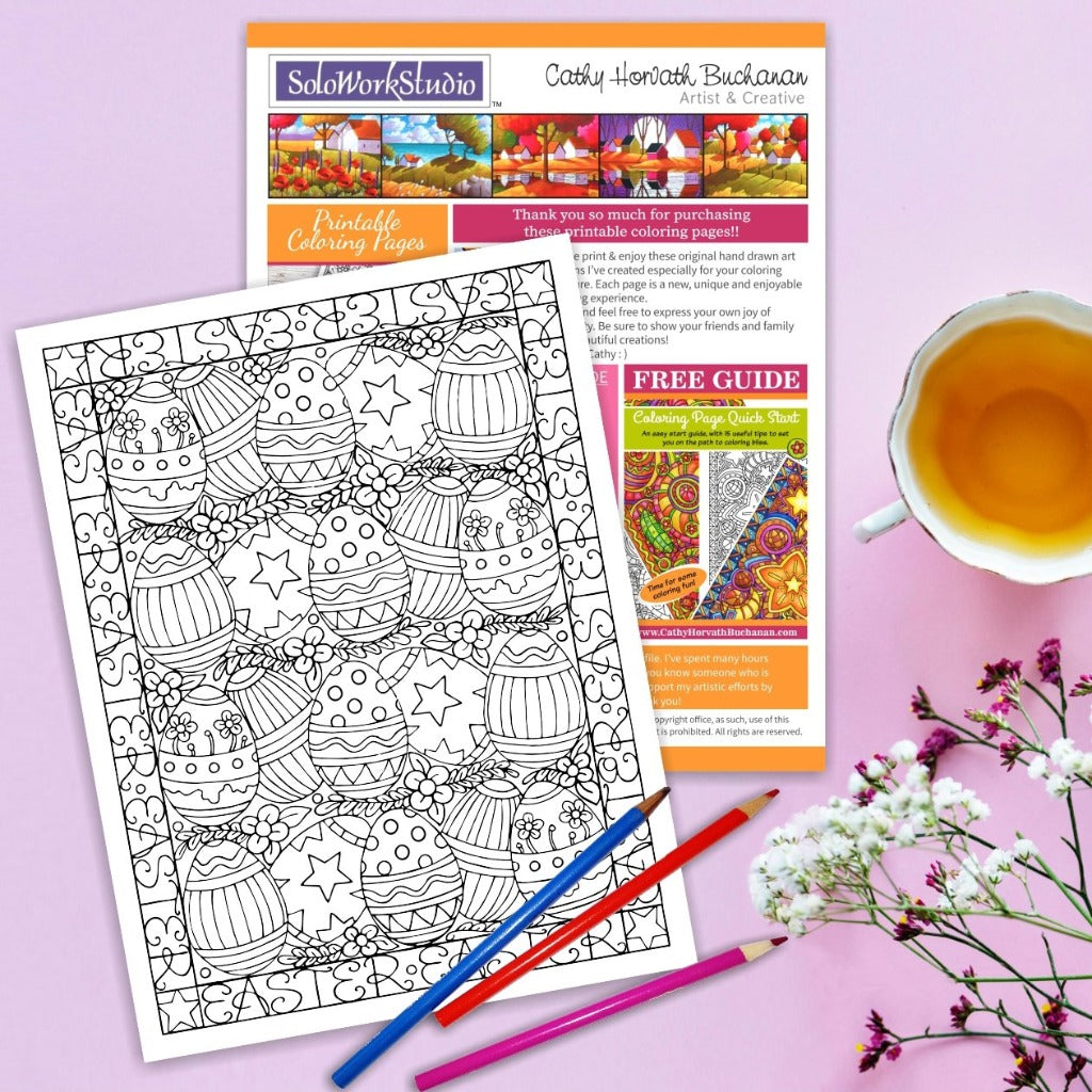 Easter Egg Flowers Coloring page by Artist Cathy Horvath Buchanan