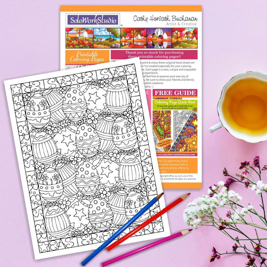 Easter Egg Flowers Coloring page by Artist Cathy Horvath Buchanan