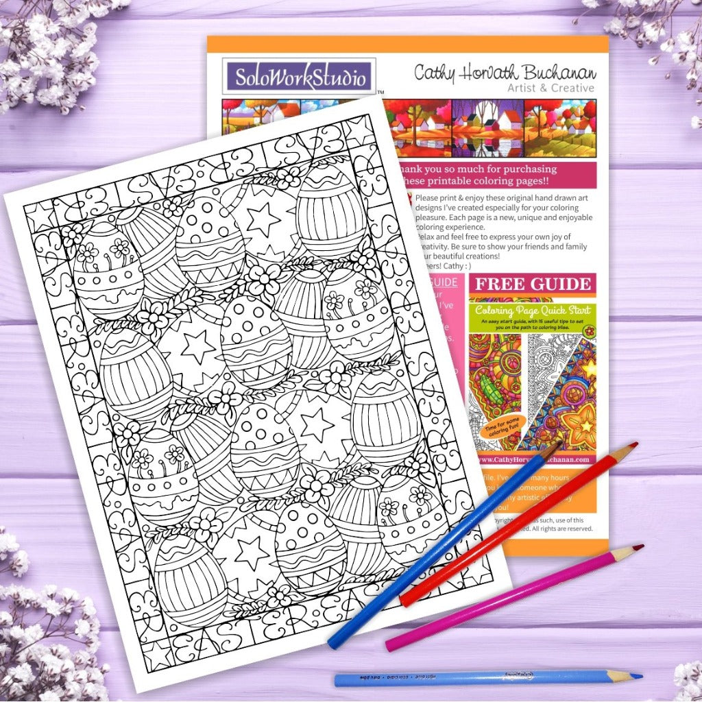 Fancy Easter Egg Coloring Kit, Card + Envelope, PDF Download Printable by Cathy Horvath Buchanan