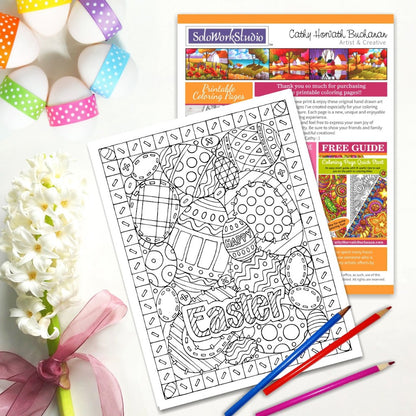 Easter Eggs Stitches Coloring Page, PDF Download Printable