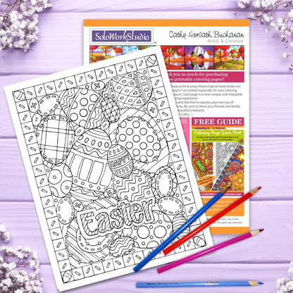 Easter Eggs Stitches Coloring Page, PDF Download Printable by Cathy Horvath Buchanan