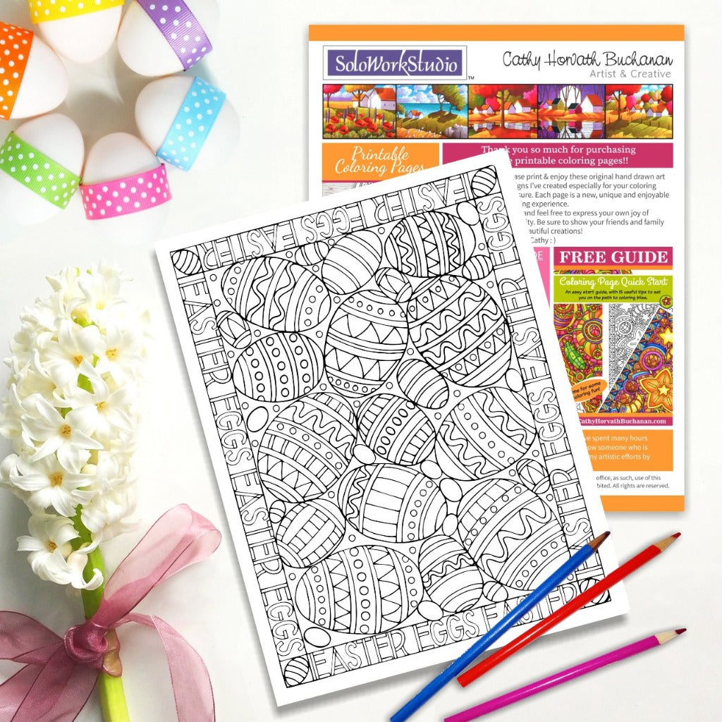 Easter Eggs Coloring Page, PDF Instant Download Printable