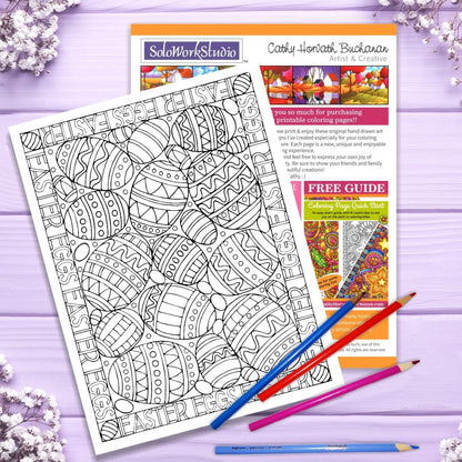 Easter Eggs Coloring Page, PDF Instant Download Printable