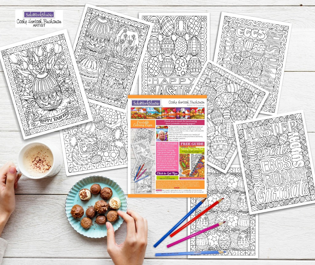 easter coloring 8 page pack by artist Cathy Horvath Buchanan