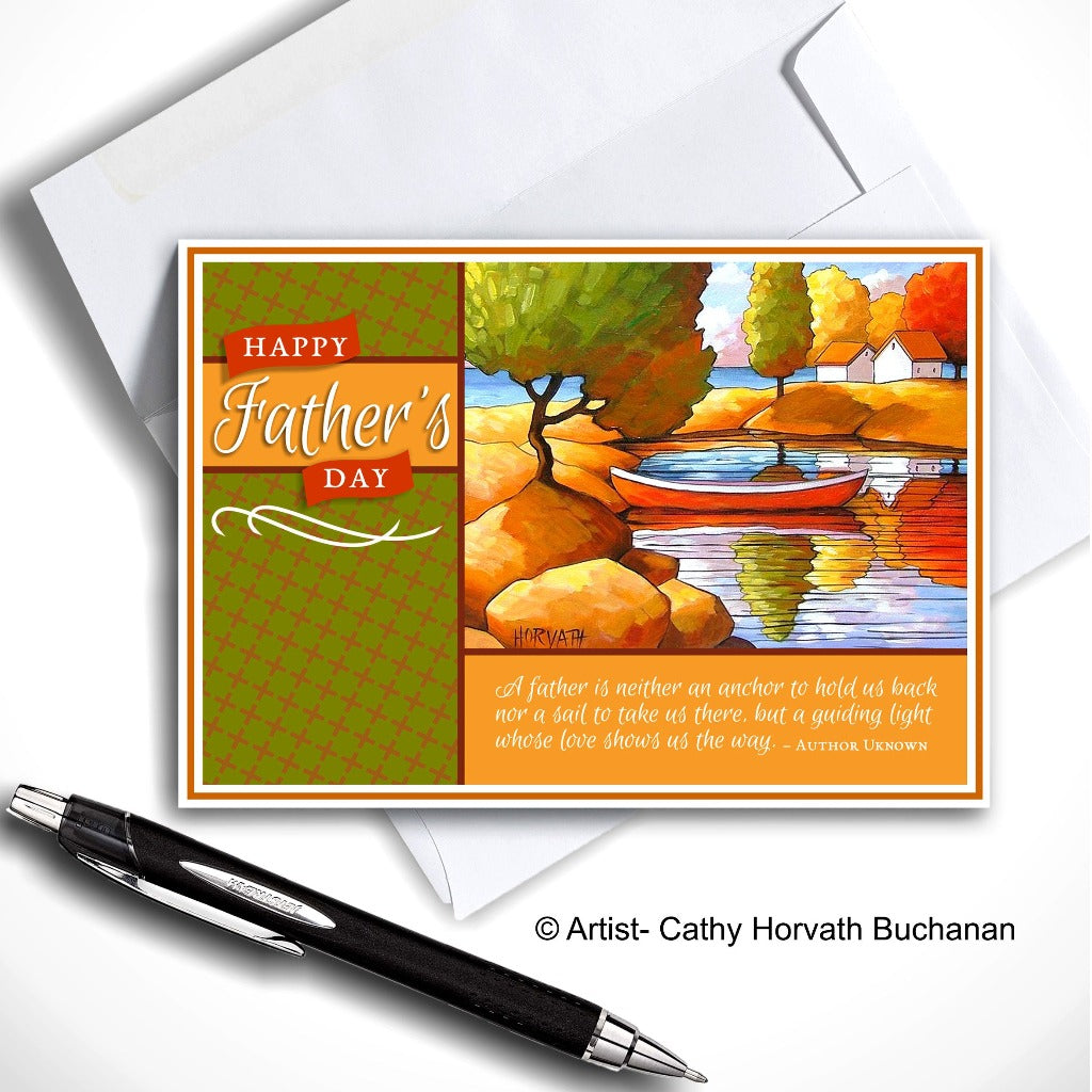 Fathers Day Scenic Red Canoe - Printable Card Kit