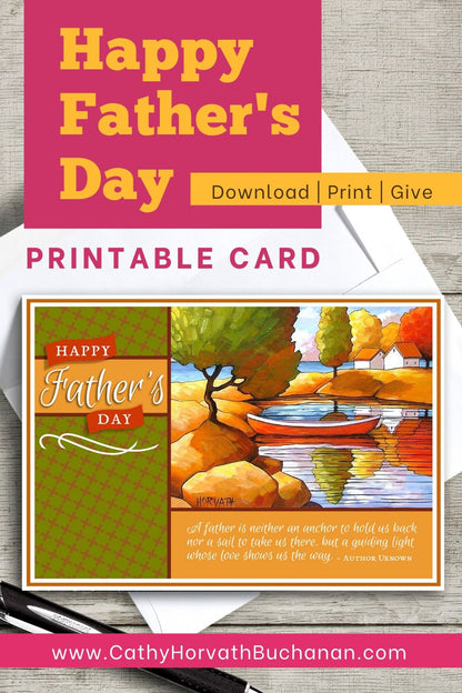 Fathers Day Canoe Scene Printable Card Kit, PDF + JPG Instant Download
