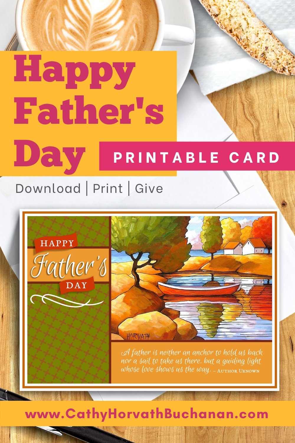 Fathers Day Canoe Scene Printable Card Kit, PDF + JPG Instant Download