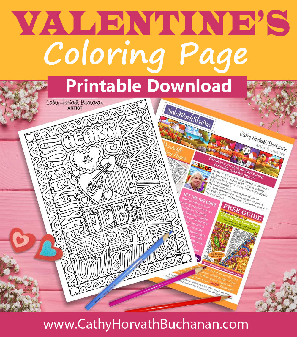 feb 14 valentine coloring page by artist Cathy Horvath Buchanan