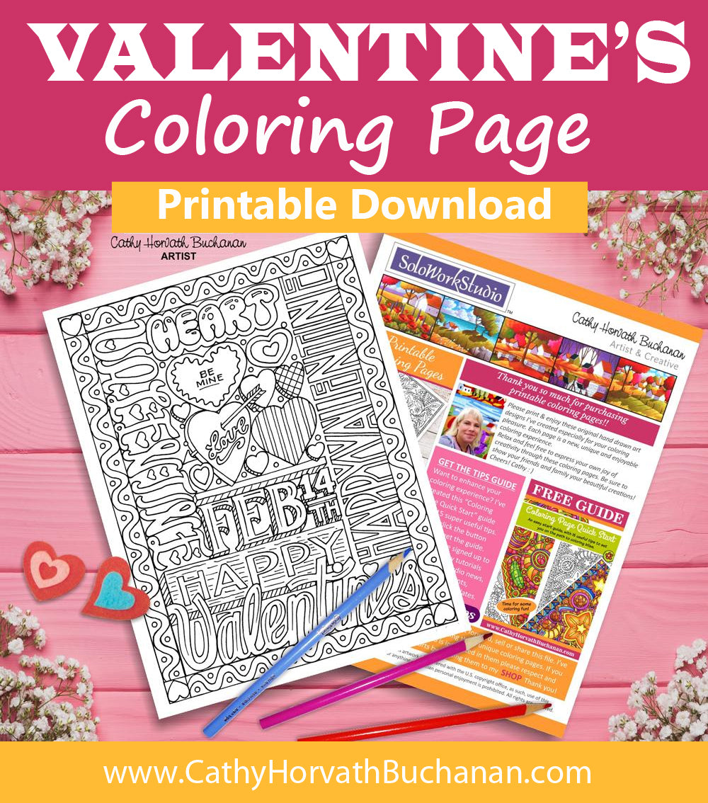 feb 14 valentine coloring page by artist Cathy Horvath Buchanan