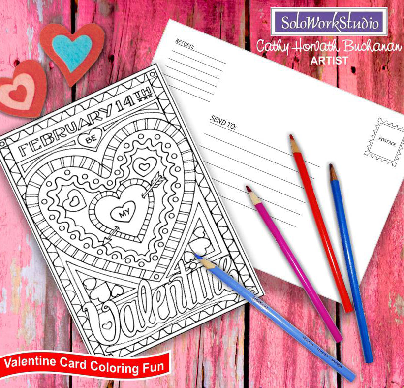 valentine coloring card kit by artist Cathy Horvath Buchanan