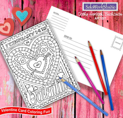valentine coloring card kit by artist Cathy Horvath Buchanan