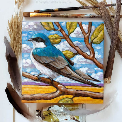 Tree Swallow Field - Original Painting by artist Cathy Horvath Buchanan flatlay