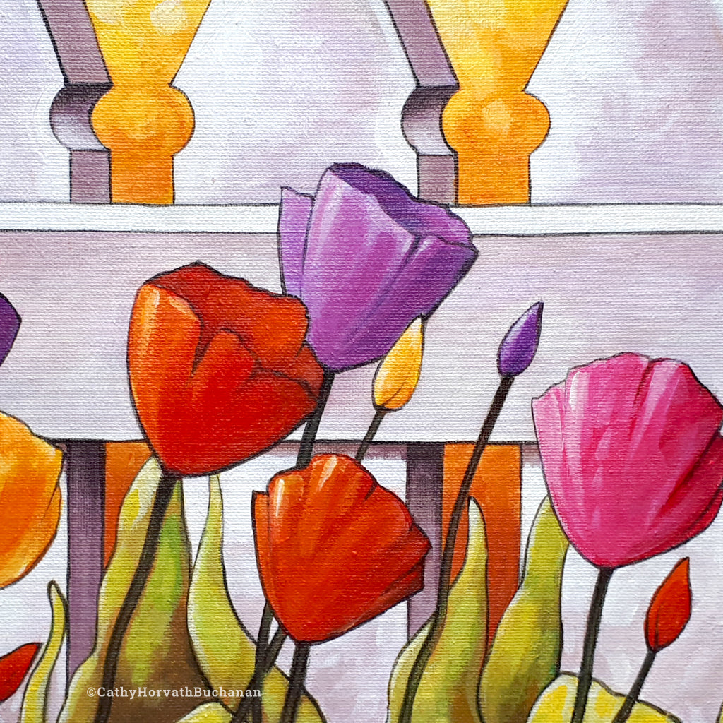Tulips Fence II - Original Painting