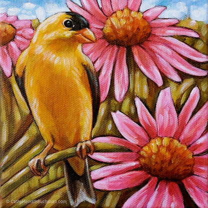 Goldfinch Coneflowers - Original Painting by artist Cathy Horvath Buchanan