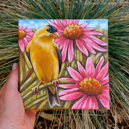 Goldfinch Coneflowers - Original Painting by artist Cathy Horvath Buchanan outdoor view